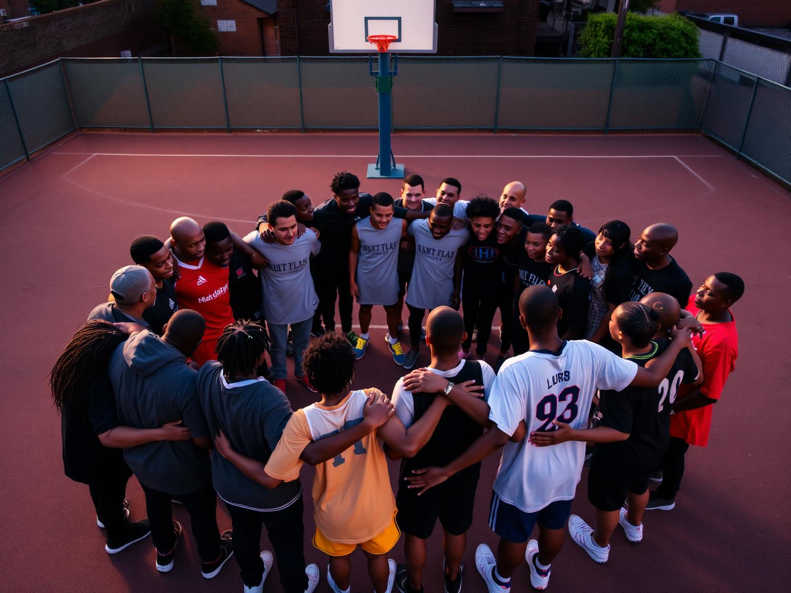 Community circle on an urban basketball court